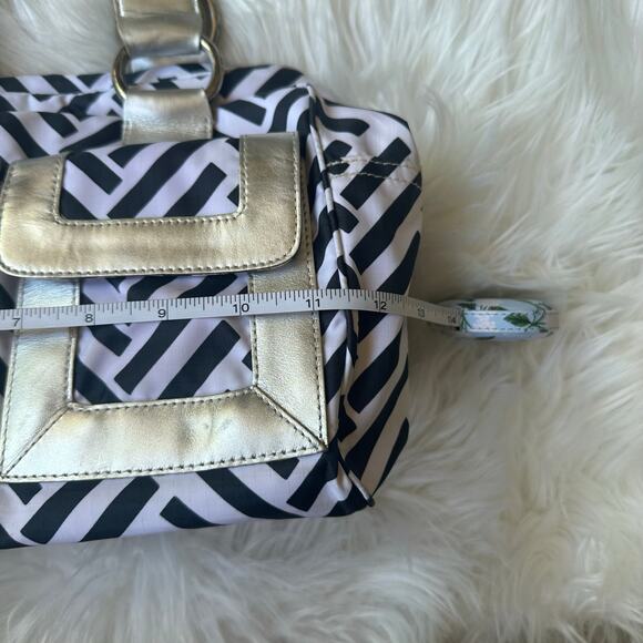 Vintage Y2K Lesportsac Leather Trim Metallic Striped Shoulder Bag Chevron Retro‎ - Picture 9 of 11
